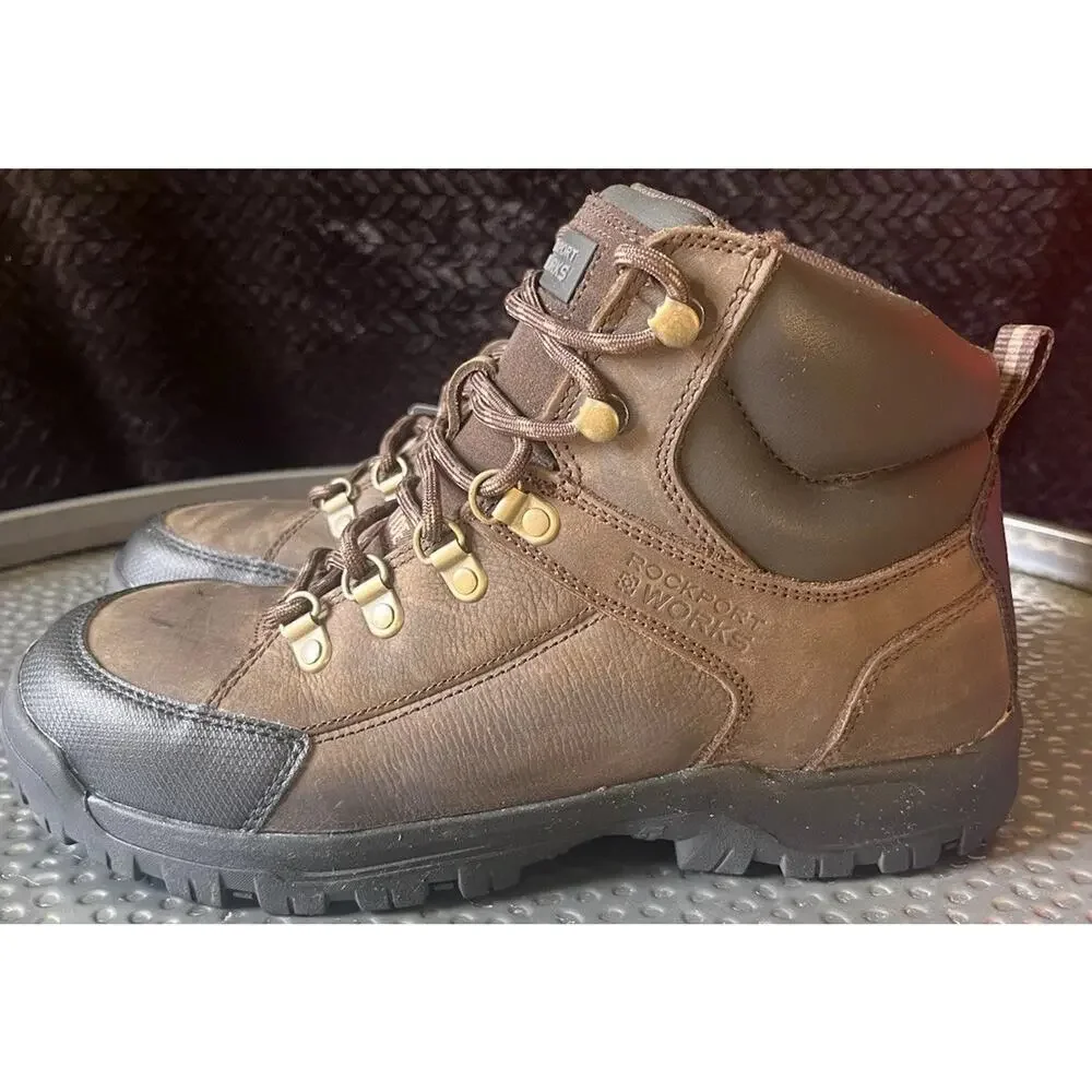 Men's Rockport Work Steel Toe Brown Leather Boots ASTMF2413-11 Size 9W